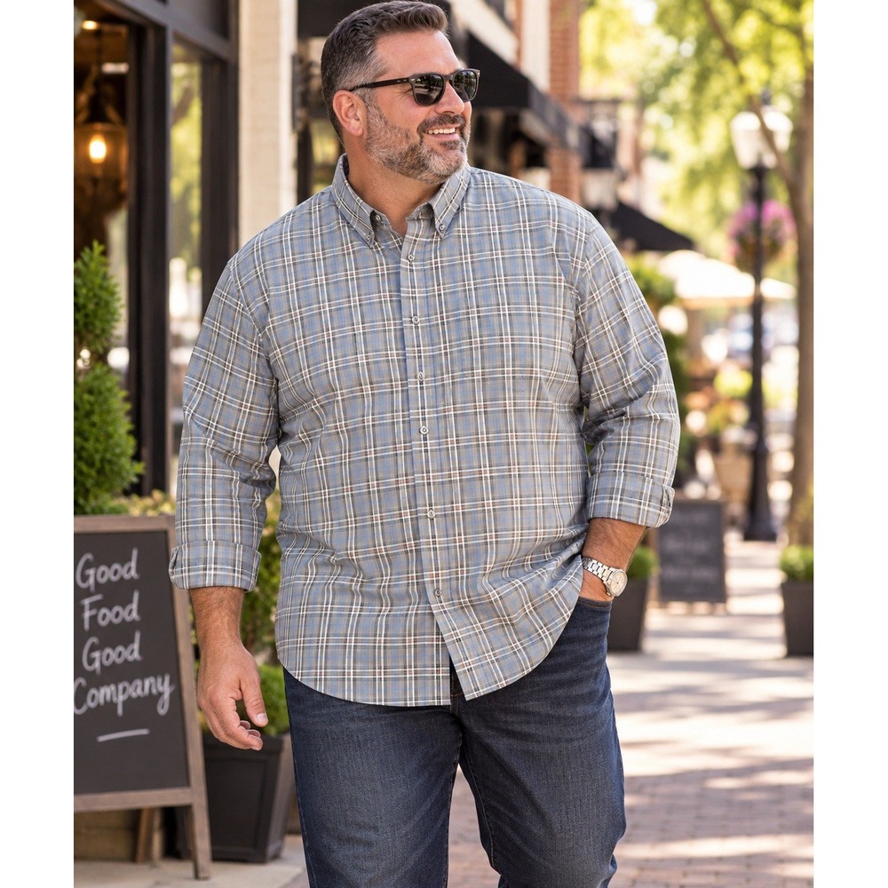 Roundtree & Yorke TravelSmart Men's 3XB Plaid Shirt Big Tall Long Sleeve